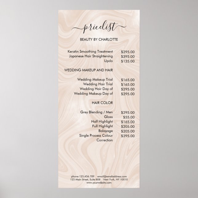 Modern Marble Stil Pricelist Poster (Framsidan)