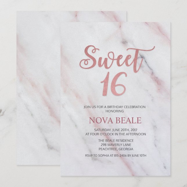 Modern marble Sweet 16 Birthday-inbjudan Inbjudningar (Fram/baksida)