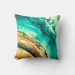 Modern marble Teal Turcos Guld Faux Black Kudde