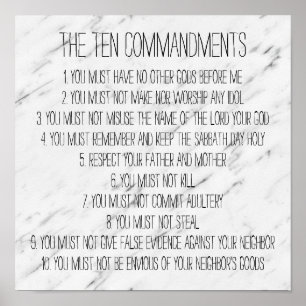 Modern Marble Ten Commandings Sign Poster