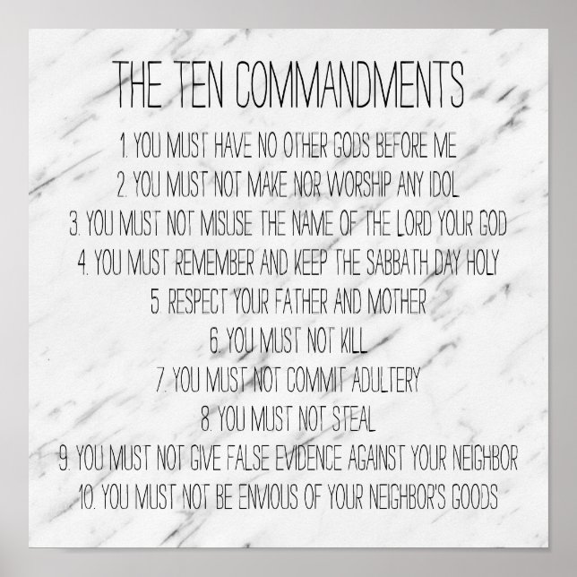 Modern Marble Ten Commandings Sign Poster (Framsidan)