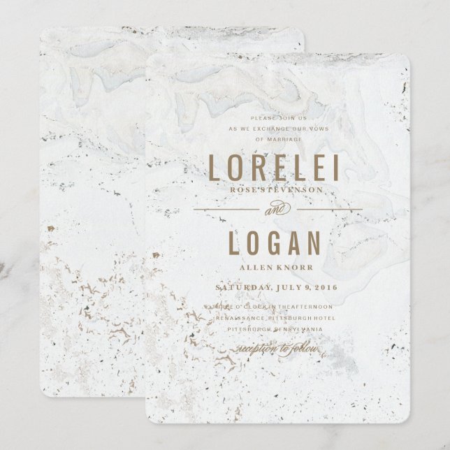 Modern marble Wedbjudande | GULD Inbjudningar (Fram/baksida)