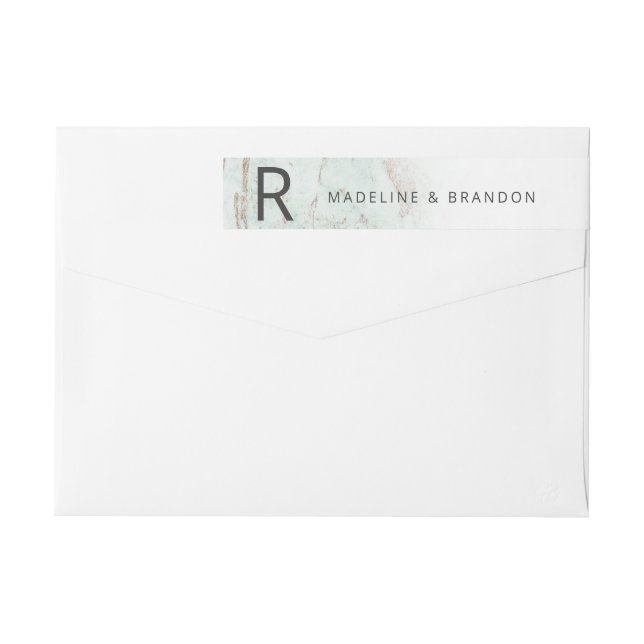 Modern Marbles Mint Grönt Monogram-Returadress Etikettband (Baksidan)