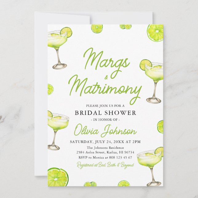 Modern Margs & Matrimony Cocktail-Möhippa Inbjudningar (Framsida)
