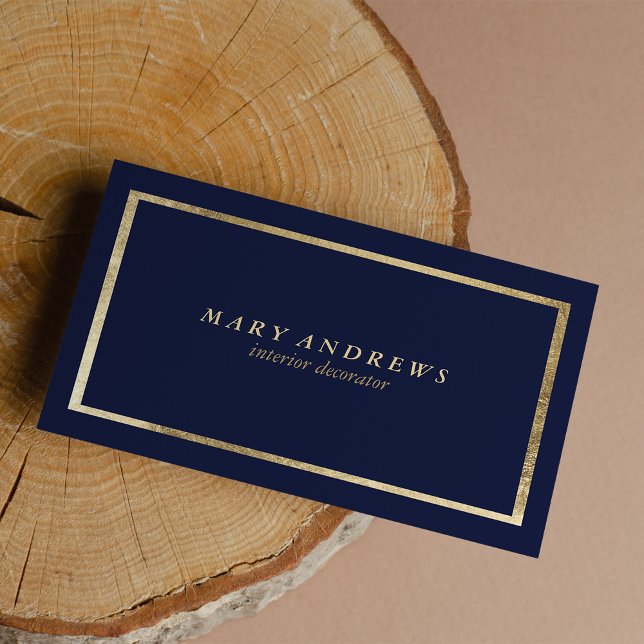 Modern marin blå faux guld insida-designer visitkort (Modern navy blue faux gold interior designer business card)