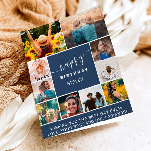 Modern marin blå födelsedag 10 fotosorstödraster kort