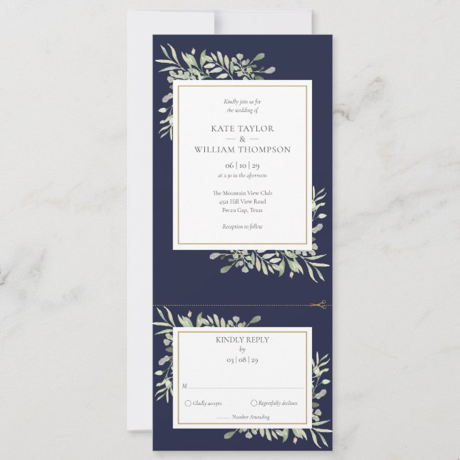 Modern marin blå grej allt på en enda Bröllop Inbjudningar (Framsida)