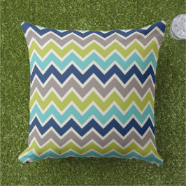 Modern marin blå Grönt och Grått Chevron Utomhuskudde
