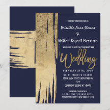 Modern marin blå Guld, enkla Brushstrokes Bröllop