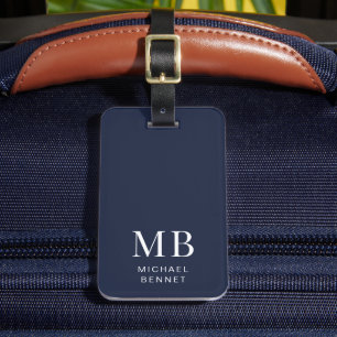 Modern marin blå monogram bagagebricka