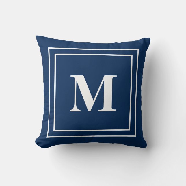 Modern marin blå monogram kudde (Framsida)