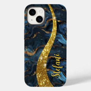 Modern marin blå och Guld Agate Monogram