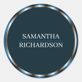 Modern marin blå och Guld Gräns Namn Runt Klistermärke