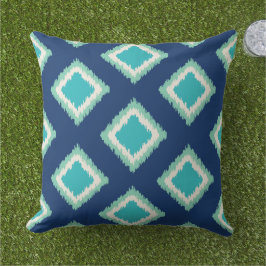 Modern marin flotta och Aqua Blue Diamond Ikat Mön Utomhuskudde