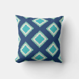 Modern marin flotta och Aqua Blue Diamond Ikat Mön Utomhuskudde