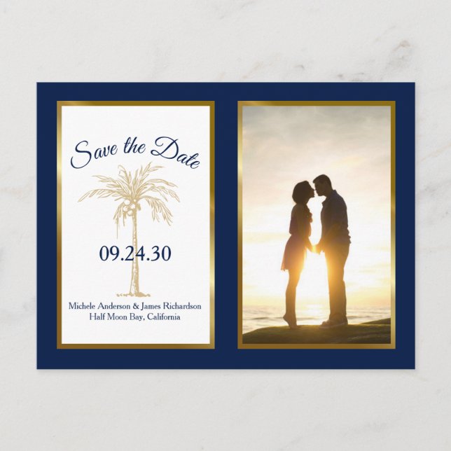 Modern marin foto Guld Handflatan Bröllop spara da Meddelande Vykort (Framsida)