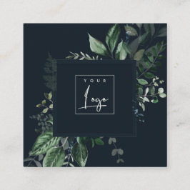 Modern marin Grönt Leafy Tropical Foliage Fern Log Fyrkantigt Visitkort