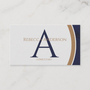 Modern marin, Guld och Grått Monogram Visitkort