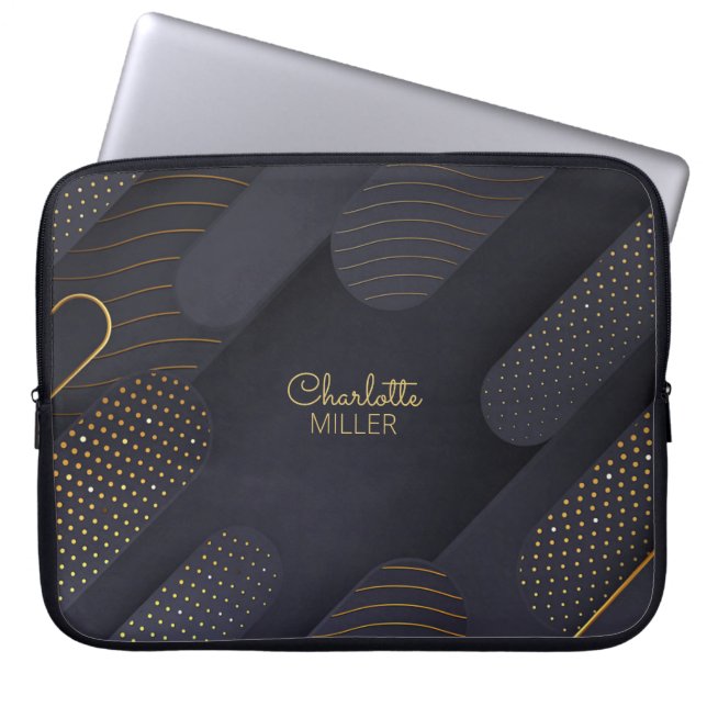 Modern marin-Guld-raster med Mönster och eget namn Laptop Fodral (Framsidan)