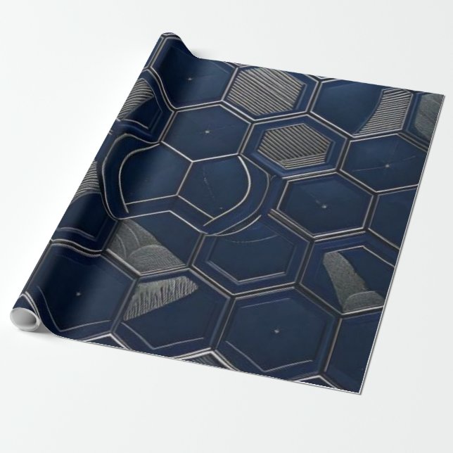 Modern Marin & Kolhexagon Teknisk Geometrisk Presentpapper (Utrullad)