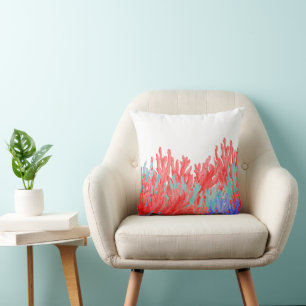 Modern marin korall teal blå rev floral kudde