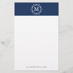 Modern marin monogrammad Stationery Brevpapper