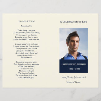 Modern marin och Cream Memorial Funeral Program