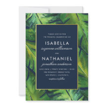 Modern marin och Grönt Tropical Löv Bröllop