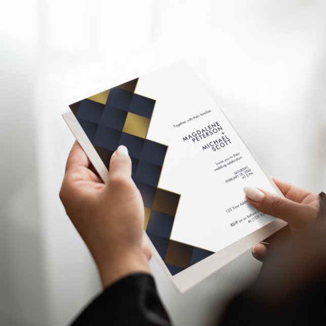 Modern marin och Guld Diamond Bröllop Inbjudningar (Skapare uppladdad)