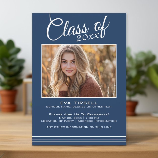 Modern marin Studentfest - Redo att hämta Inbjudningar (Custom Graduation Announcement and Invitation)