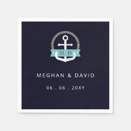 Modern marinanchor Nautical Monogram Bröllop Pappersservett
