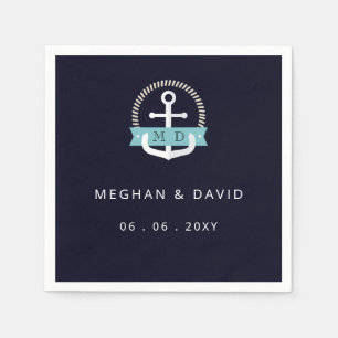 Modern marinanchor Nautical Monogram Bröllop Pappersservett
