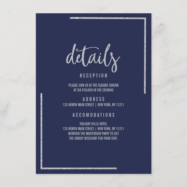 Modern marinavdelning för blått silver glitter tre tilläggskort (Framsida)