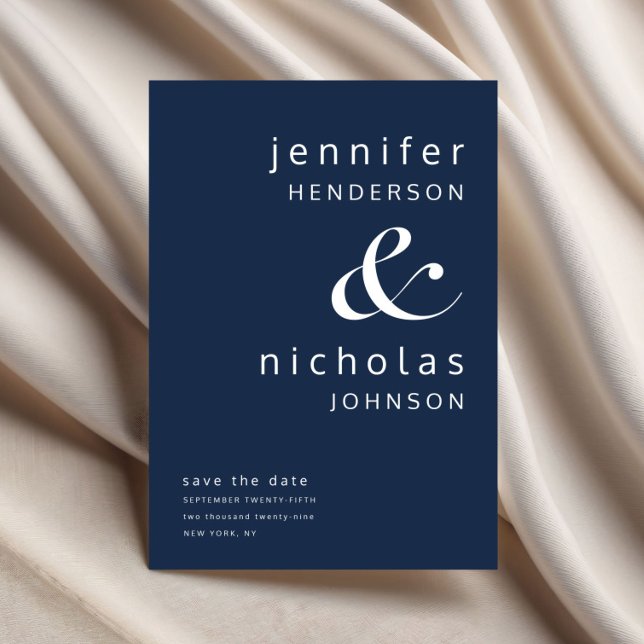 Modern marinblå et-tecken typografi bröllop spara datumet (Modern Navy Blue Ampersand Typography Wedding Save The Date)