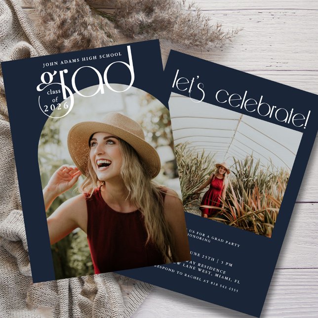 Modern marinblå foto Klass 2026-examen Meddelande (Skapare uppladdad)