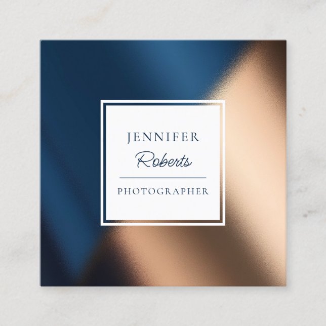 Modern marinblå guldlyxig stil fyrkantigt visitkort (Framsida)
