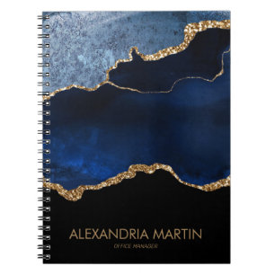 Modern marinblå guldmarmor glitter kontor anteckningsbok
