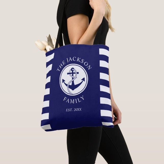 Modern marinblå nautisk ankar  tygkasse (Närbild)
