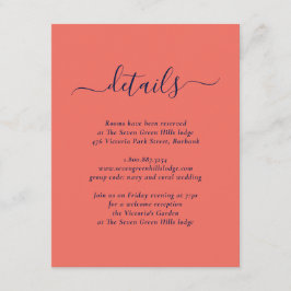 Modern marinblå och korallfärgad bröllop tilläggskort