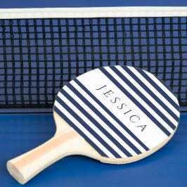 Modern marinblå randig anpassad namn  pingisracket