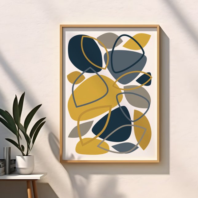 Modern marinblå senap abstrakt mönster poster (Skapare uppladdad)
