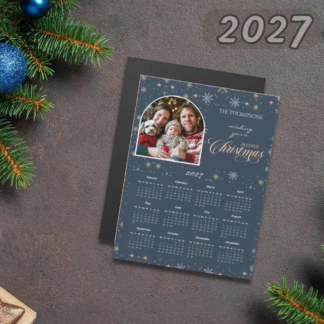 Modern marinblå snöflinga foto 2027 kalender (Skapare uppladdad)