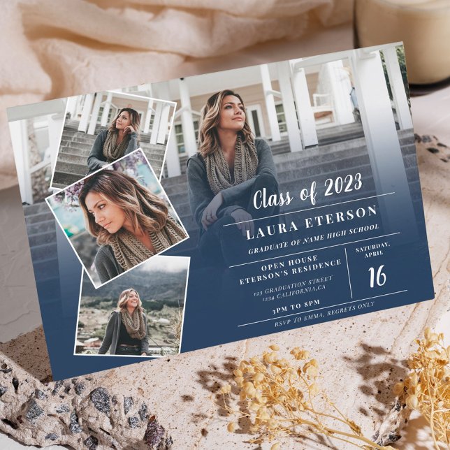 Modern marinblått minimalistiskt foto studenten inbjudningar (Skapare uppladdad)