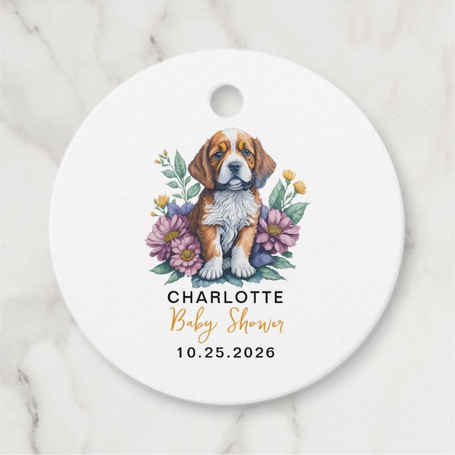 Modern mariy Hund Terracotta Baby Shower Gåvor Etiketter (Framsida)