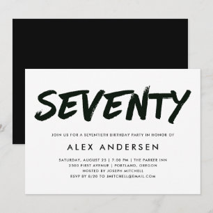 Modern Marker Black and White 70 Birthday Inbjudningar
