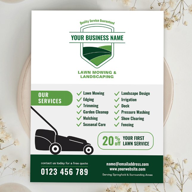 Modern marknadsföring av trädgårdsskötsel reklamblad (Modern Landscaping Lawn Mowing Marketing Flyer)