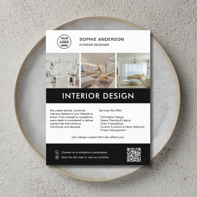 Modern marknadsföring för inredningsdesigners  reklamblad (Modern Interior Designer Marketing Flyer)
