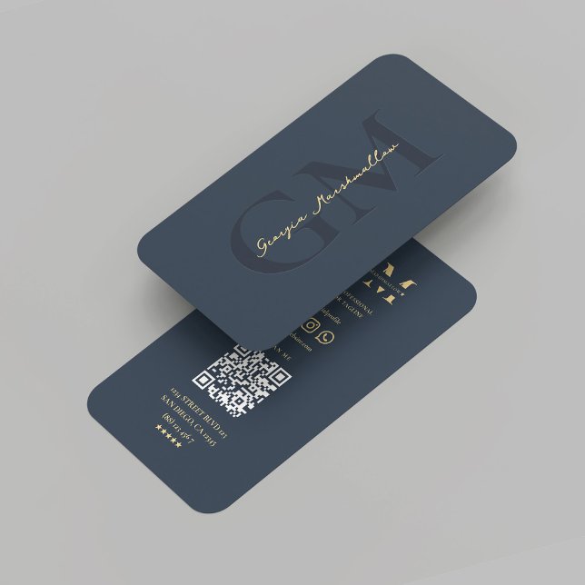 Modern Marknadsföring Professionell Monogram Mörk  Visitkort (Modern Marketing Professional Monogram Dark Blue Business Card
)