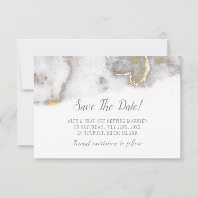 Modern Marled Grått och Guld Bröllop spara datum Spara Datumet (Framsida)