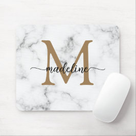 Modern marmor guld flickaktig skriptmonogram musmatta